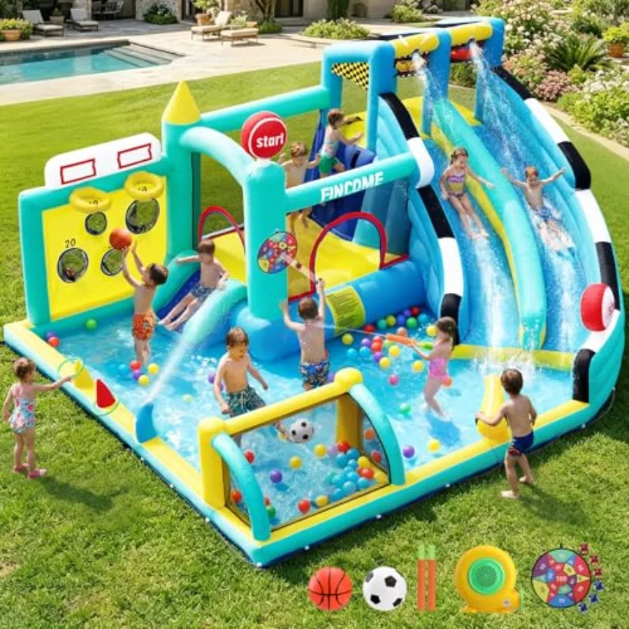 Outdoor indoor inflatable bounce house with double slides for kids 3-10 PVC material blue and red includes pool climbing ball p
Outdoor indoor inflatable bounce house with double slides for kids 3-10 PVC material blue and red includes pool climbing ball p