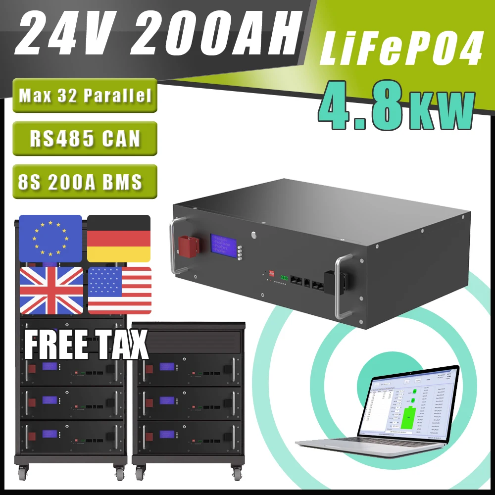 24V 200Ah LiFePO4 Battery Pack 24V 4.8Kw 6000 Cycles 32 Parallel CAN RS485 Battery Solar Storag Off/On Grid Inverter
24V 200Ah LiFePO4 Battery Pack 24V 4.8Kw 6000 Cycles 32 Parallel CAN RS485 Battery Solar Storag Off/On Grid Inverter