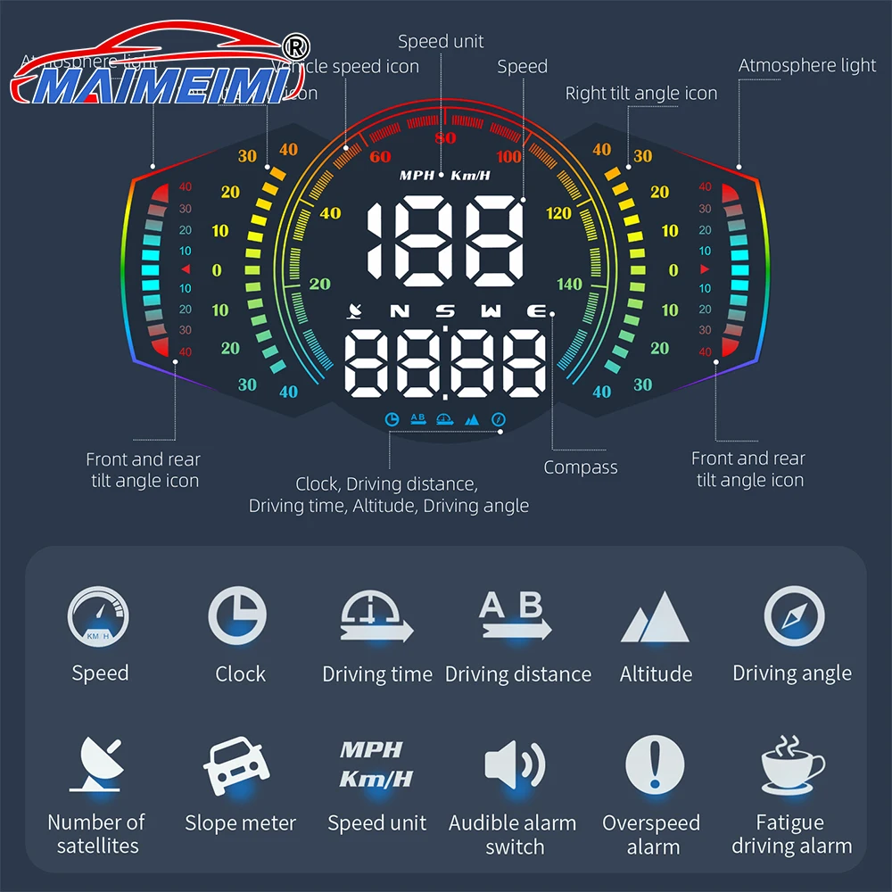  G18 GPS Автомобильный спидометр Проекционный дисплей с сигнализацией превышения скорости/напоминанием о усталости вождения/сигнализацией наклона левого и правого цвета
G18 GPS Автомобильный спидометр Проекционный дисплей с сигнализацией превышения скорости/напоминанием о усталости вождения/сигнализацией наклона левого и правого цвета