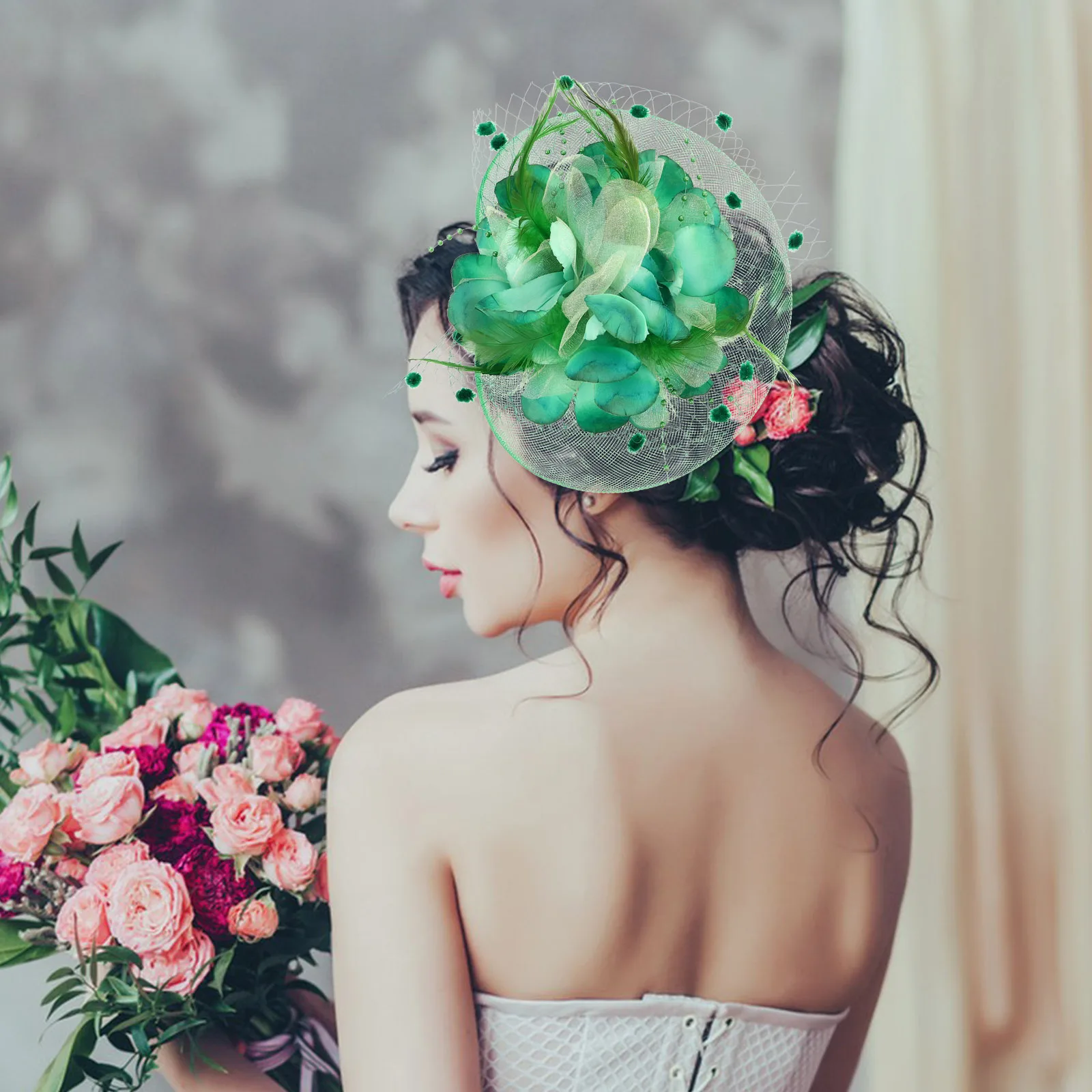 Bridal Hat Fascinator Hair Clip Vintage Veil Green Flower Mesh Top Wedding Party Accessory Headband Small Elegant
Bridal Hat Fascinator Hair Clip Vintage Veil Green Flower Mesh Top Wedding Party Accessory Headband Small Elegant