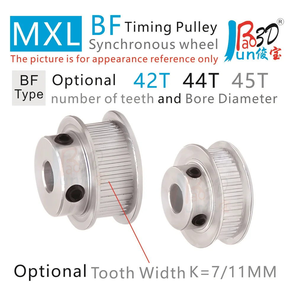 Trapezoidal Teeth BF Type MXL 42T 44T 55Teeth Timing pulley Bore 4 To 30MM Tooth Width 7 11MM Synchronous wheel 3D printer parts
Trapezoidal Teeth BF Type MXL 42T 44T 55Teeth Timing pulley Bore 4 To 30MM Tooth Width 7 11MM Synchronous wheel 3D printer parts