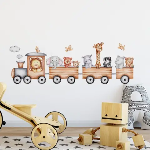 Cute Animals Cartoon Train Removable Wall Stickers for Kids Room Baby Bedroom Nursery Art Decals Wall Mural Home Decor