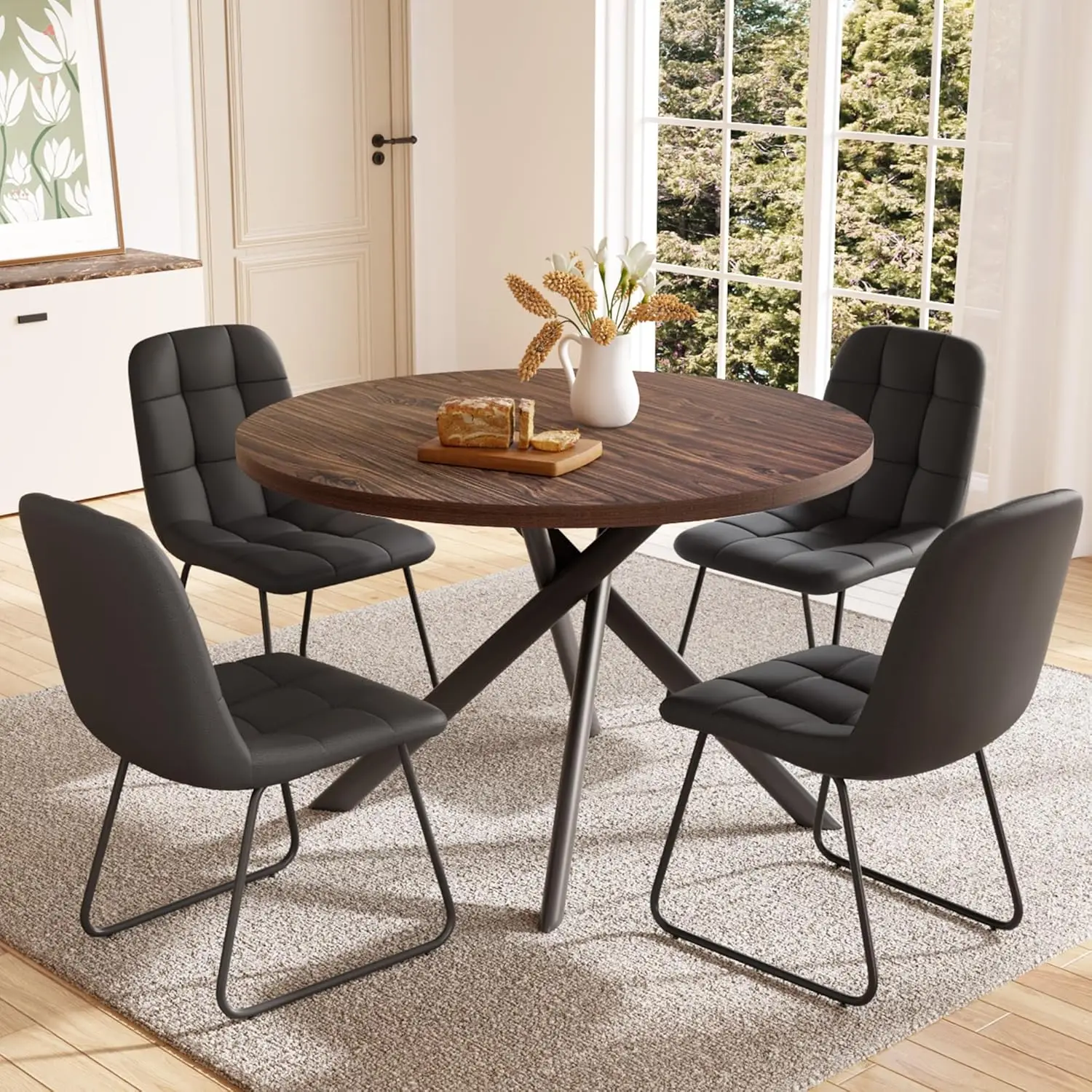 45.3 H Round Dining Table Set For 4, Mid Modern Small Coffee Set For Dining Room Kitchen Apartment (Walnut Table + 4 U-Shaped
45.3 H Round Dining Table Set For 4, Mid Modern Small Coffee Set For Dining Room Kitchen Apartment (Walnut Table + 4 U-Shaped