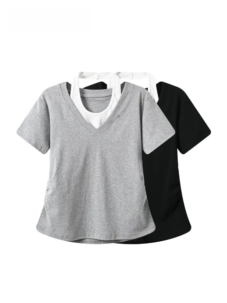 Summer New Style Women's Large Size T-shirt Short Sleeve Fake Two-Piece Fashionable Versatile Patchwork Top Trendy Cotton V-neck
Summer New Style Women's Large Size T-shirt Short Sleeve Fake Two-Piece Fashionable Versatile Patchwork Top Trendy Cotton V-neck