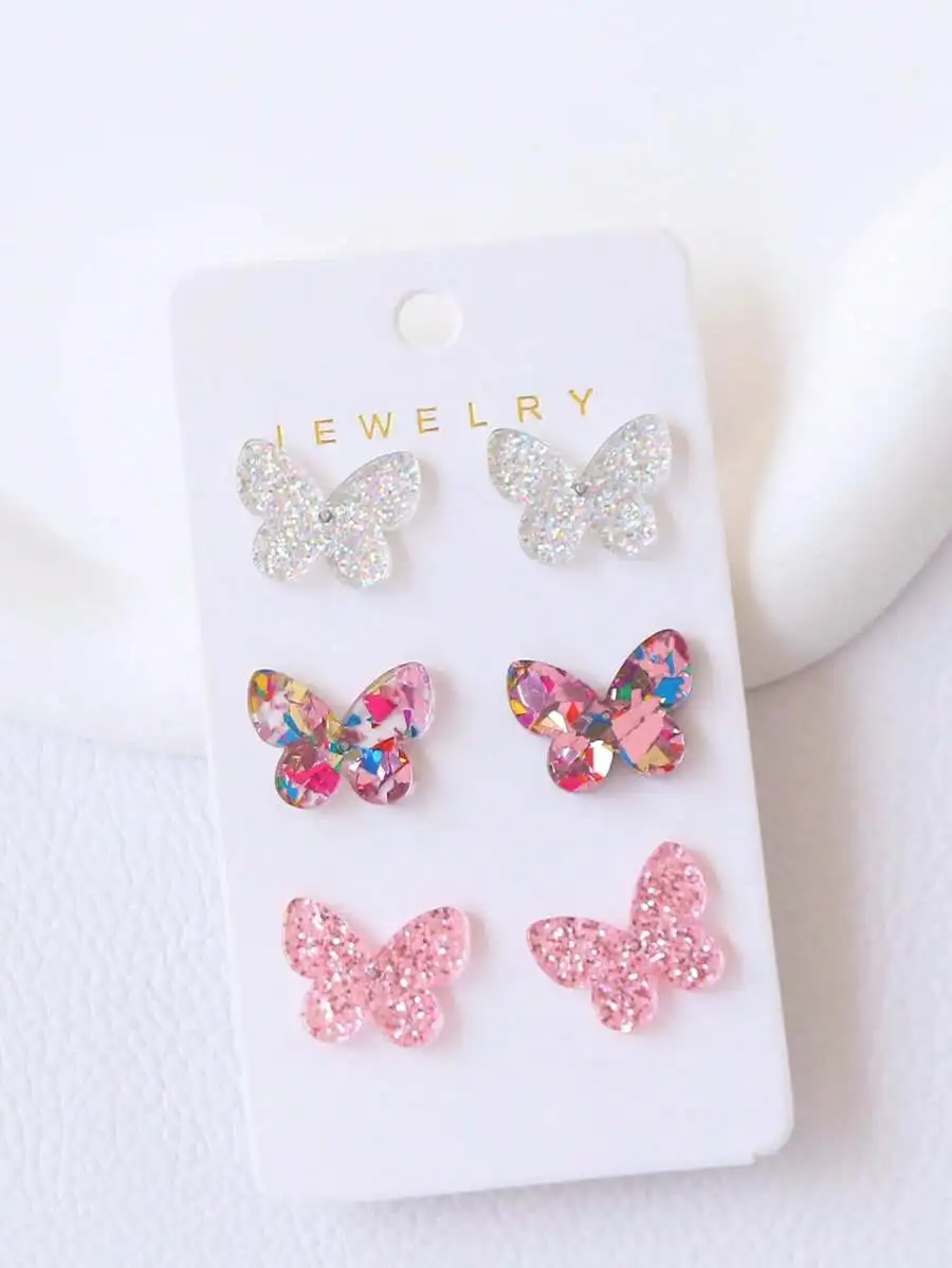 3 Pairs Acrylic Sparkling Butterfly Stud Earrings For Women
3 Pairs Acrylic Sparkling Butterfly Stud Earrings For Women