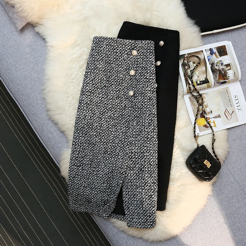 New Autumn Winter ClassicWoolen High Elastic Waist Skirt Small Fragrant Women Tweed Pearl Buttons Split Pencil Thick Midi Skirt
New Autumn Winter ClassicWoolen High Elastic Waist Skirt Small Fragrant Women Tweed Pearl Buttons Split Pencil Thick Midi Skirt