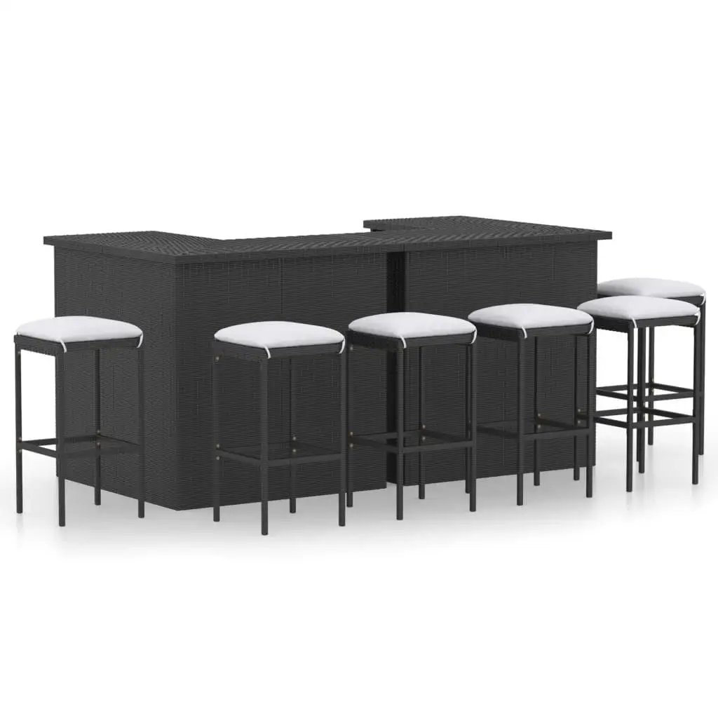 8-Piece Black Poly Rattan Patio Bar Set with Cushions for Outdoor Entertaining
8-Piece Black Poly Rattan Patio Bar Set with Cushions for Outdoor Entertaining