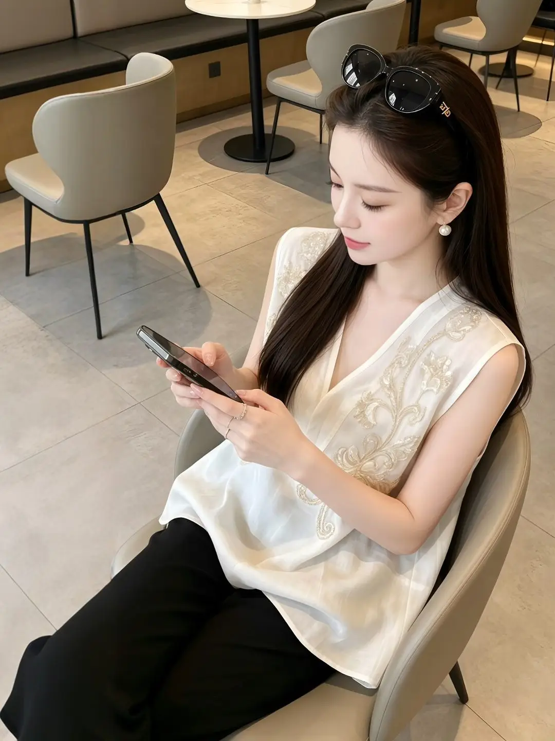 Loose V-Neck Sleeveless Shirt Women's Summer Fashion Casual Loose Fit Versatile Top Breathable Comfortable Citywalk Outfit
Loose V-Neck Sleeveless Shirt Women's Summer Fashion Casual Loose Fit Versatile Top Breathable Comfortable Citywalk Outfit