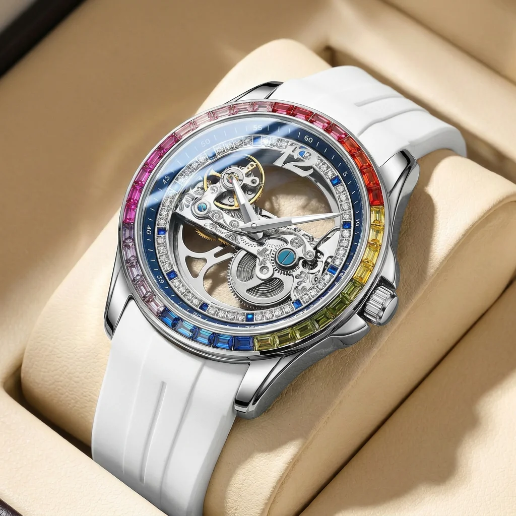1pcs Men's silver dial silicone strap vintage fashion skeleton gear luxury details Mechanical Watch for daily business party hol
1pcs Men's silver dial silicone strap vintage fashion skeleton gear luxury details Mechanical Watch for daily business party hol