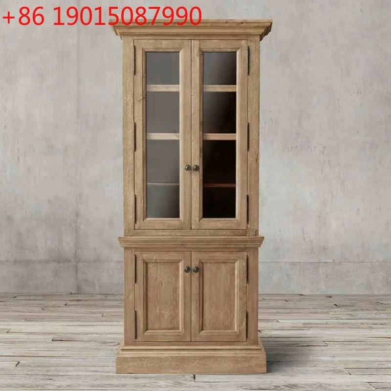 American rural solid wood shelf retro double door glass side storage cabinet
American rural solid wood shelf retro double door glass side storage cabinet