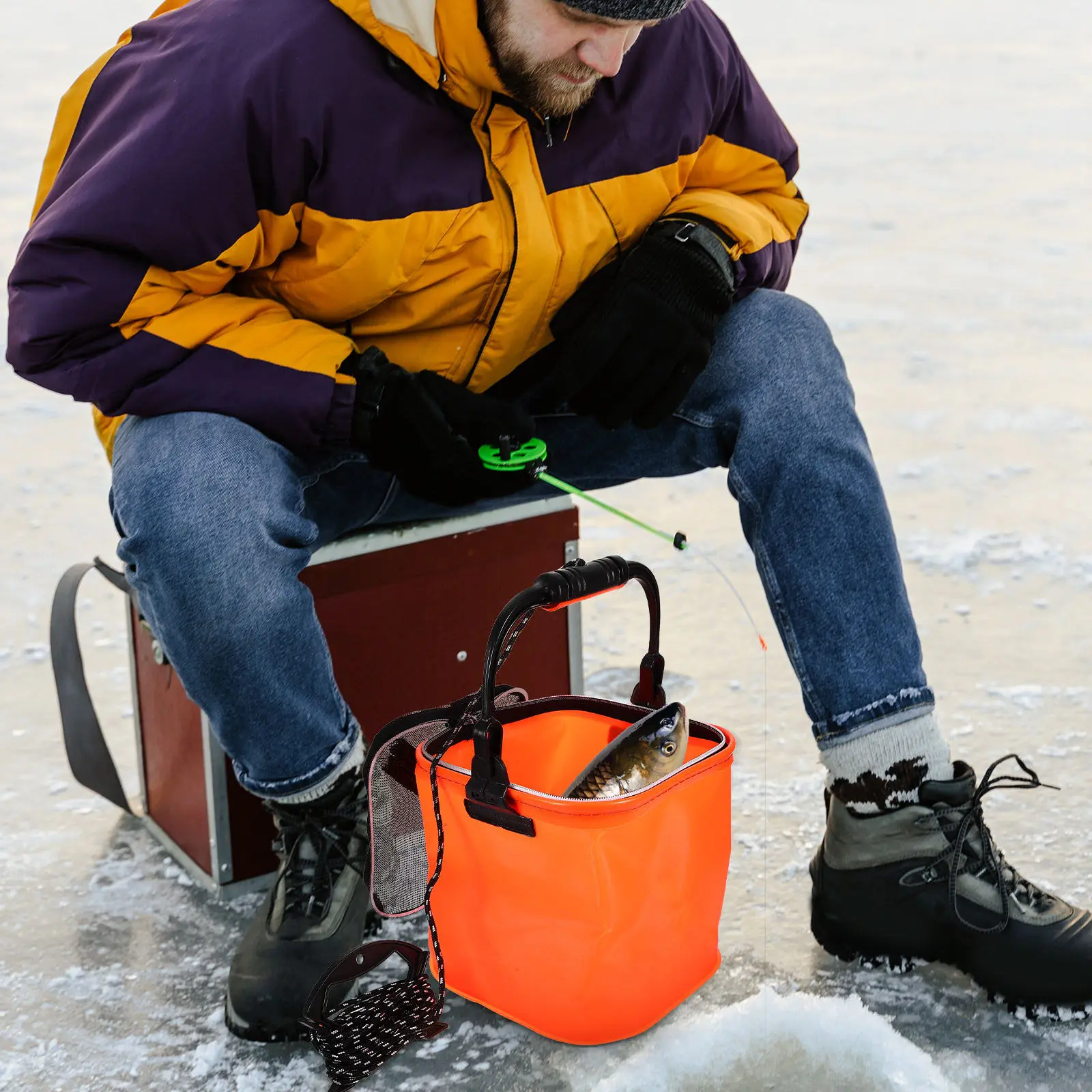 Folding Waterproof Fishing Bucket Orange Eva Material Portable Round Live Fish Container Easy Carry Zipper Design Multifunction
Folding Waterproof Fishing Bucket Orange Eva Material Portable Round Live Fish Container Easy Carry Zipper Design Multifunction