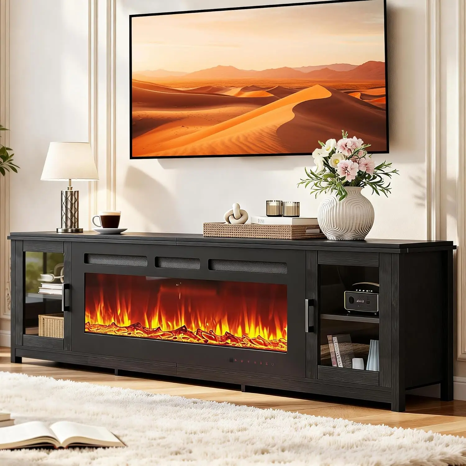 80' Fireplace TV Stand with, Modern 50' Smart Fireplace Fire Place Entertainment Center, Adjustable
80' Fireplace TV Stand with, Modern 50' Smart Fireplace Fire Place Entertainment Center, Adjustable