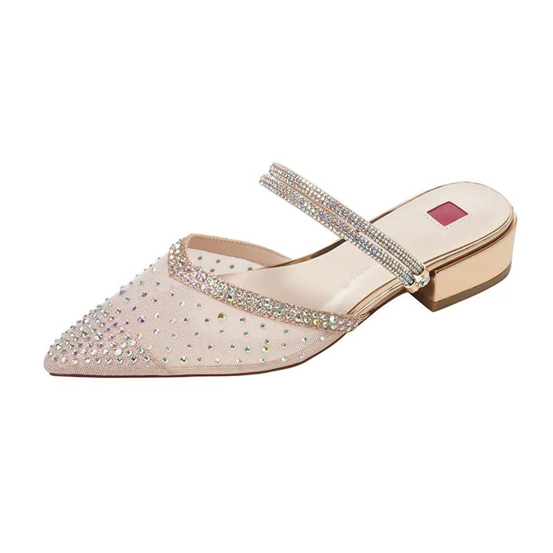 Size Baotou Cool Slippers Women Thick Heel Low Heel Pointed Mesh Fairy One Word with Rhinestone Flat Bottom Half Drag Sandals
Size Baotou Cool Slippers Women Thick Heel Low Heel Pointed Mesh Fairy One Word with Rhinestone Flat Bottom Half Drag Sandals
