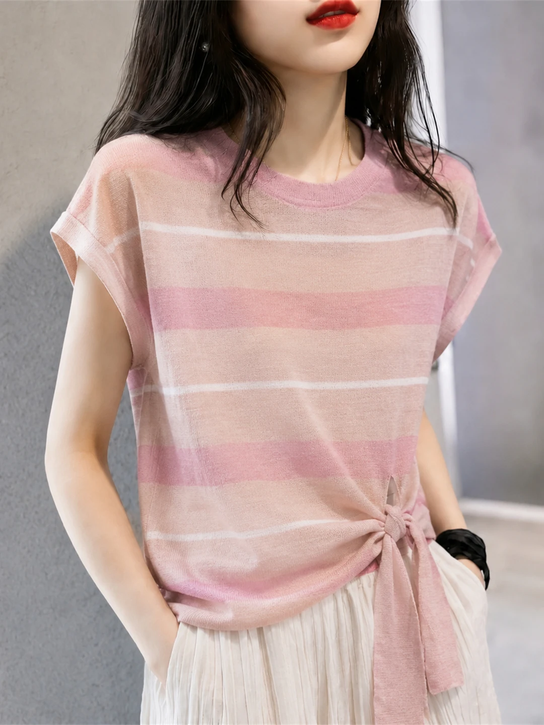 Summer Short Sleeve round Neck Striped Color Block T-Shirt Korean Style Commute Top Gentle Wind Fashion Small Shirt
Summer Short Sleeve round Neck Striped Color Block T-Shirt Korean Style Commute Top Gentle Wind Fashion Small Shirt