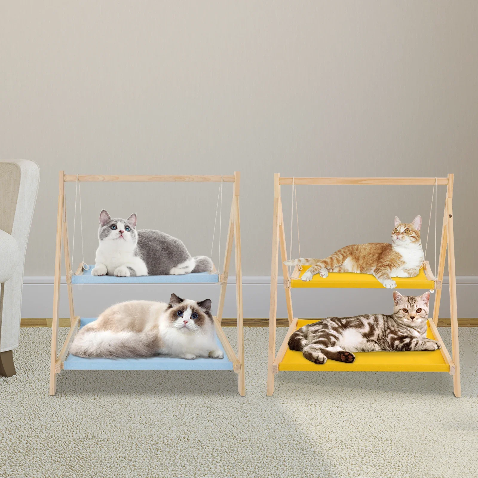Double-Tier Cat Hammock Bed, Pine Wood Frame with Removable Cotton Pads, Holds 22lbs for Multiple Cats (Fits Windows/Balconies)
Double-Tier Cat Hammock Bed, Pine Wood Frame with Removable Cotton Pads, Holds 22lbs for Multiple Cats (Fits Windows/Balconies)