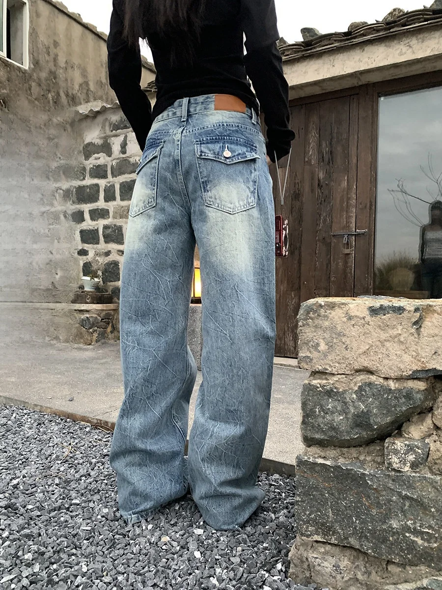 High Waist Straight Leg Blue Jeans Retro Wash Casual Pants Big Pocket Slimming Casual Trousers for Women Spring 2026
High Waist Straight Leg Blue Jeans Retro Wash Casual Pants Big Pocket Slimming Casual Trousers for Women Spring 2026