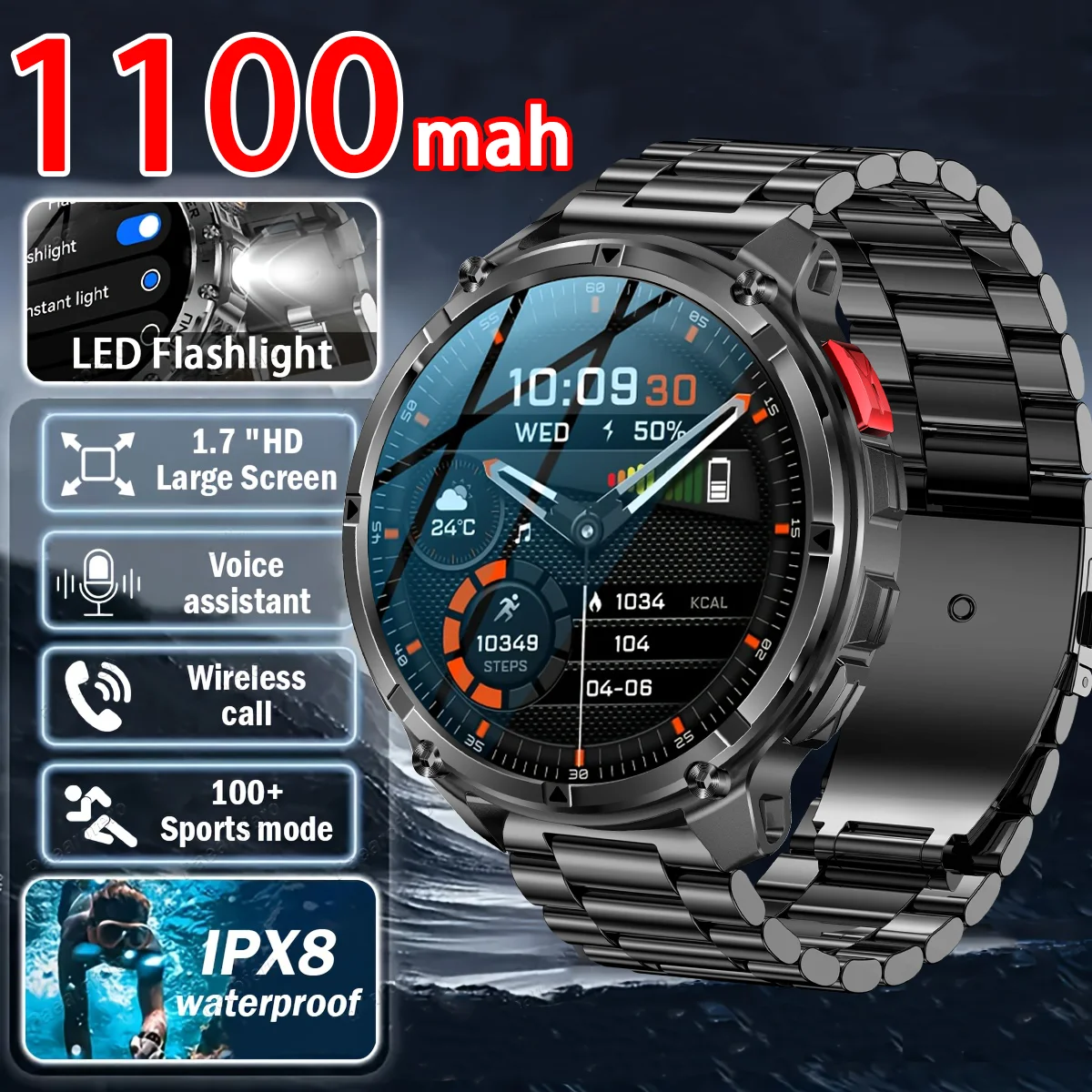 New Model Is Suitable For Huawei's 1100 Mah AMOLED Screen Men's Sports LED Flashlight, 3ATM Waterproof BT Call Smartwatch Man
New Model Is Suitable For Huawei's 1100 Mah AMOLED Screen Men's Sports LED Flashlight, 3ATM Waterproof BT Call Smartwatch Man