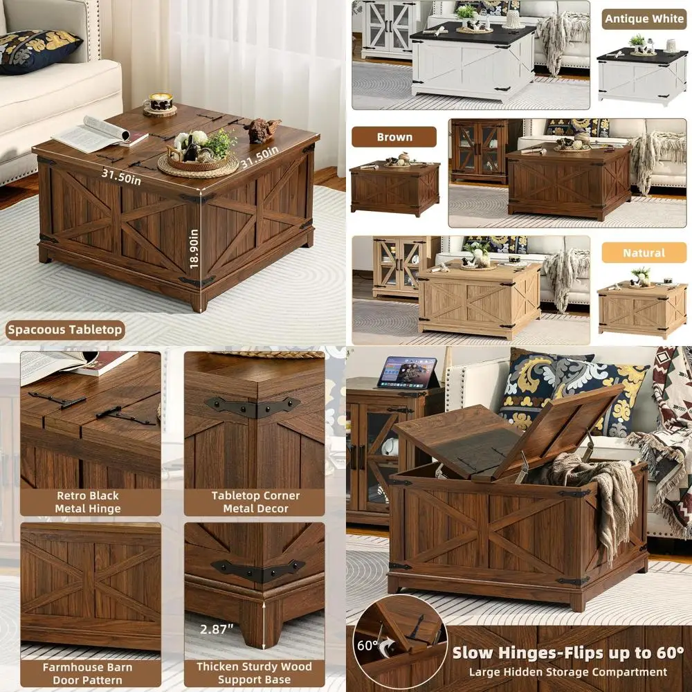 Rustic Brown Farmhouse Coffee Table with Lift-Top Storage for Living Room and Meeting Spaces
Rustic Brown Farmhouse Coffee Table with Lift-Top Storage for Living Room and Meeting Spaces