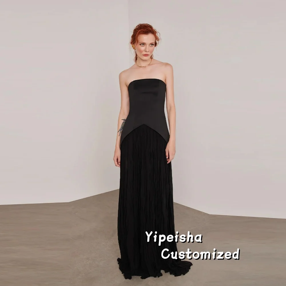 A Line Evening Gown Black Women's Evening Dress For Wedding Strapless Floor Length Formal Prom Dresses Customized
A Line Evening Gown Black Women's Evening Dress For Wedding Strapless Floor Length Formal Prom Dresses Customized