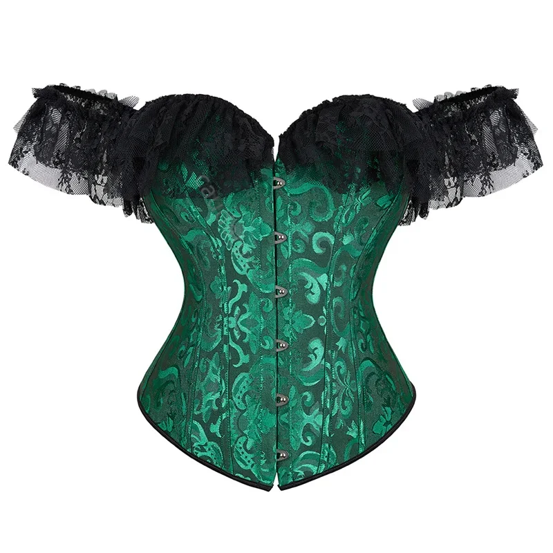 Green Corset Bustiers Top Women Jacquard Lace Up Trim With Sleeves One Shoulder Overbust Plus Size Costumes Vintage Renaissance
Green Corset Bustiers Top Women Jacquard Lace Up Trim With Sleeves One Shoulder Overbust Plus Size Costumes Vintage Renaissance