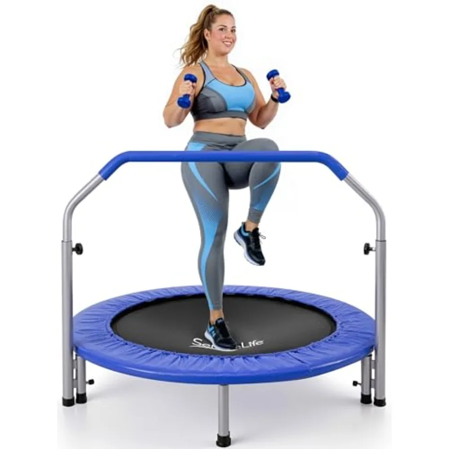 Indoor/Garden foldable mini trampoline for adults steel frame with black PVC mat compact rebounder with adjustable gray foam ha
Indoor/Garden foldable mini trampoline for adults steel frame with black PVC mat compact rebounder with adjustable gray foam ha