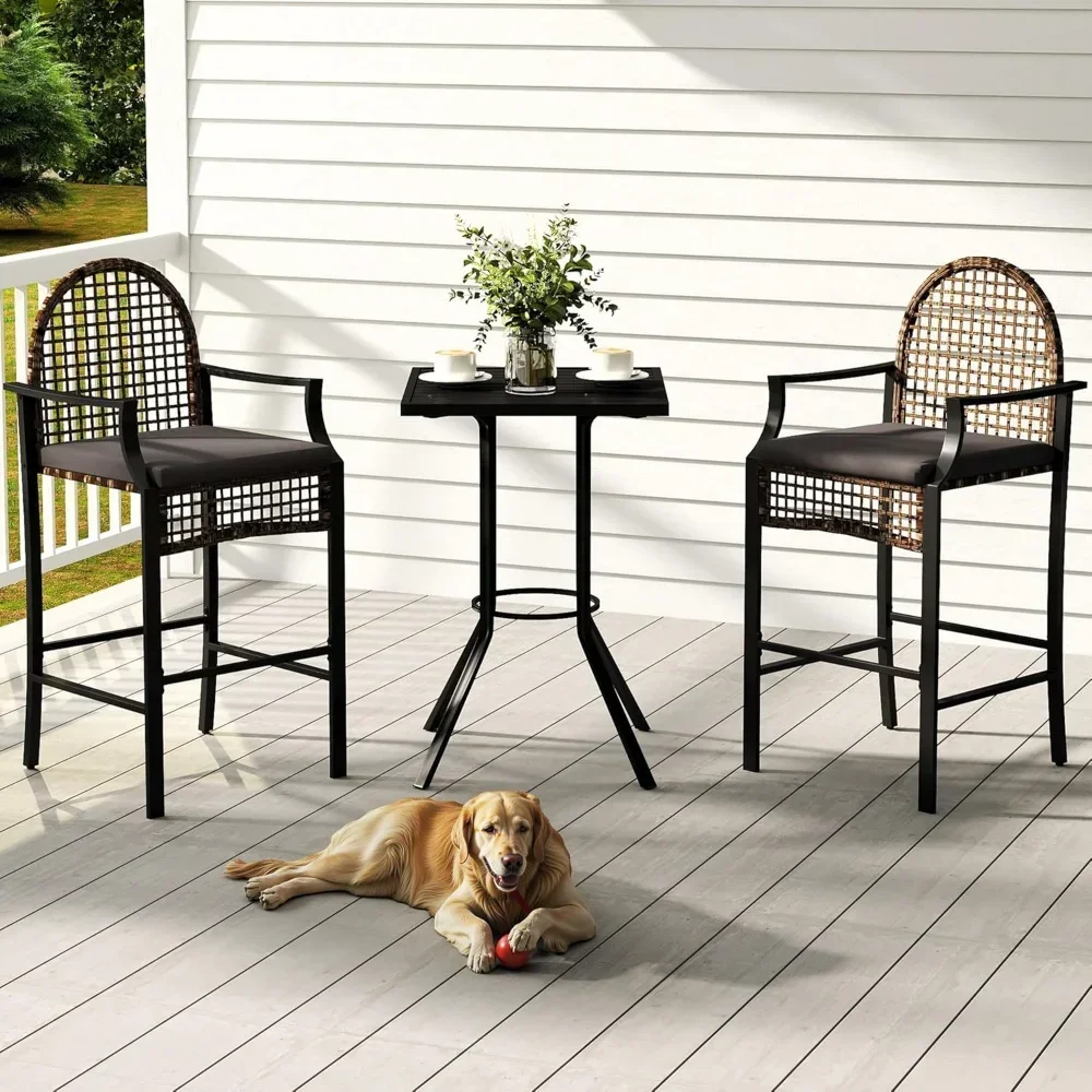 3-Piece Outdoor Patio Bar Set, Upholstered Bar Height Bistro Table and Chairs Set of 2, 29.5" Rattan Barstools with Table
3-Piece Outdoor Patio Bar Set, Upholstered Bar Height Bistro Table and Chairs Set of 2, 29.5" Rattan Barstools with Table