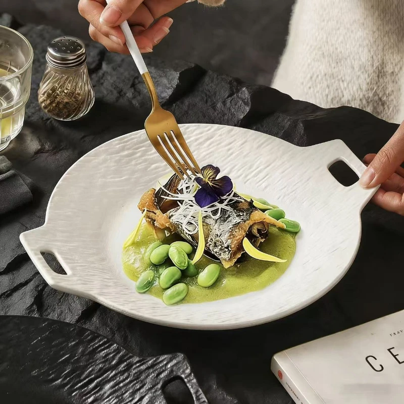 LH Ceramic Binaural Plate Household Western Plate Commercial Restaurant Black and White Plate
LH Ceramic Binaural Plate Household Western Plate Commercial Restaurant Black and White Plate