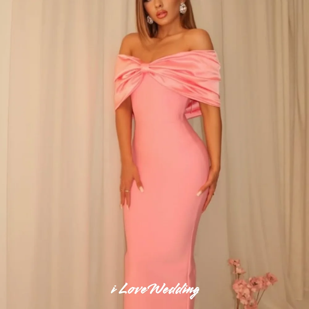 Pink Bow Off the Shoulder Evening Dresses 2025 Satin Pleated Mermaid Prom Dresses Tea-Length Wedding Party Dresses Customized
Pink Bow Off the Shoulder Evening Dresses 2025 Satin Pleated Mermaid Prom Dresses Tea-Length Wedding Party Dresses Customized