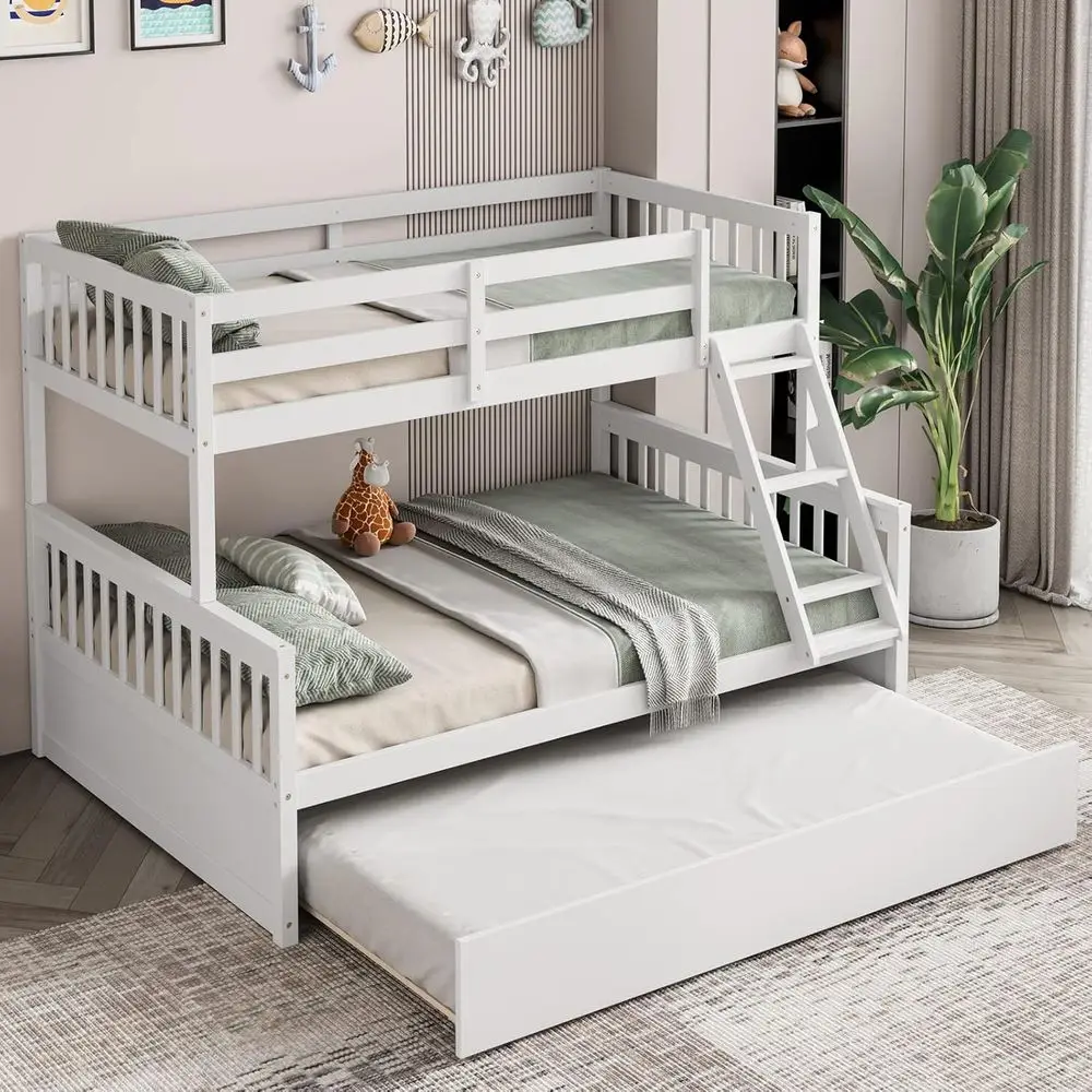 White Twin Over Full Bunk Bed with Trundle, Convertible Platform Bed with Ladder, Solid Wood and Safety Rails for Teens & Kids,
White Twin Over Full Bunk Bed with Trundle, Convertible Platform Bed with Ladder, Solid Wood and Safety Rails for Teens & Kids,
