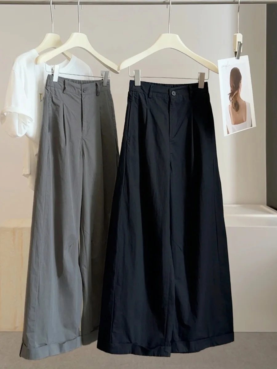 Minimalist High Waist Pleated Wide-leg Trousers Loose Casual Pants With Elastic Back Waist For Women Korean Office Basics Outfit
Minimalist High Waist Pleated Wide-leg Trousers Loose Casual Pants With Elastic Back Waist For Women Korean Office Basics Outfit