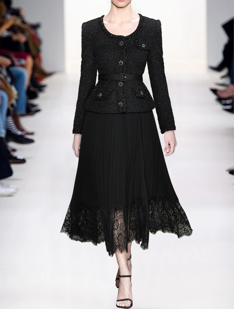 QHZ designer fashion dress autumn winter retro women long sleeves button belt Slim coat stitching Pleated Lace Party midi dress
QHZ designer fashion dress autumn winter retro women long sleeves button belt Slim coat stitching Pleated Lace Party midi dress
