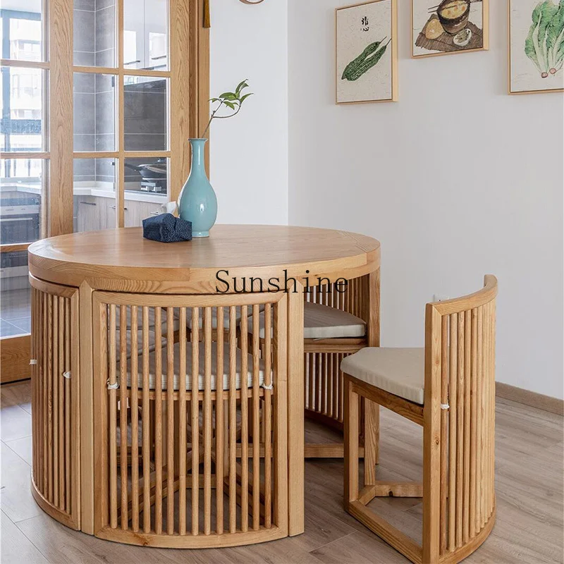 Small household modern simple ash wood round table and chair combination
Small household modern simple ash wood round table and chair combination
