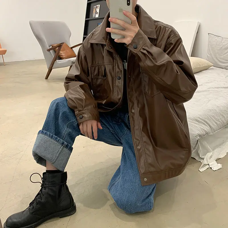Korean Leather Jacket Men's Fashion Solid Color Casual Motorcycle Jackets Mens Streetwear Loose Hip-hop Bomber Jacket Men M-2XL
Korean Leather Jacket Men's Fashion Solid Color Casual Motorcycle Jackets Mens Streetwear Loose Hip-hop Bomber Jacket Men M-2XL