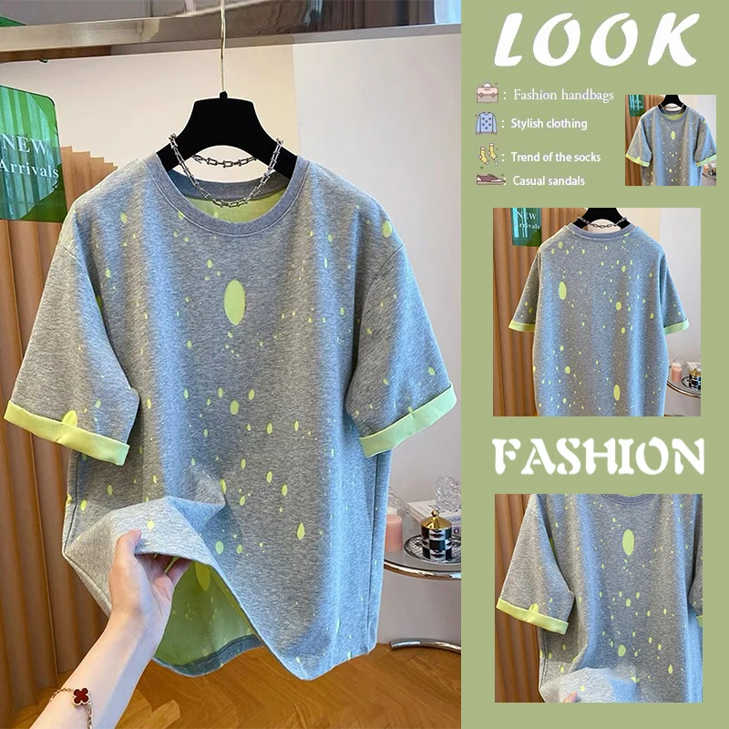 Summer New Fashion Color Block Casual Loose round Neck T-Shirt Women's Breathable Short Sleeve Comfortable Polyester Top
Summer New Fashion Color Block Casual Loose round Neck T-Shirt Women's Breathable Short Sleeve Comfortable Polyester Top