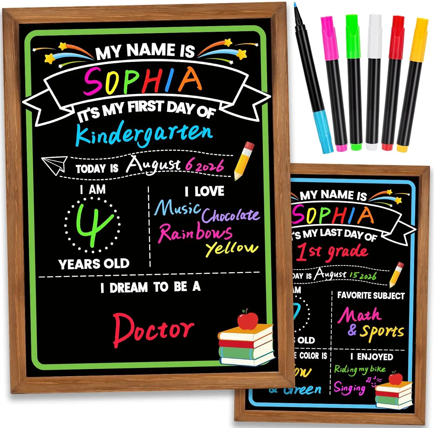 First & Last Day of School Sign, 14x10.5in Double-Sided with 6 Chalk Markers, Reusable Photo Prop for Kids
First & Last Day of School Sign, 14x10.5in Double-Sided with 6 Chalk Markers, Reusable Photo Prop for Kids