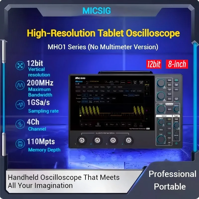 Micsig MHO14-100N/MHO14-200N Digital Oscilloscope 4 Channel 100-200Mhz Bandwidth 1GSa/s Sampling Rate Handheld Oscilloscope