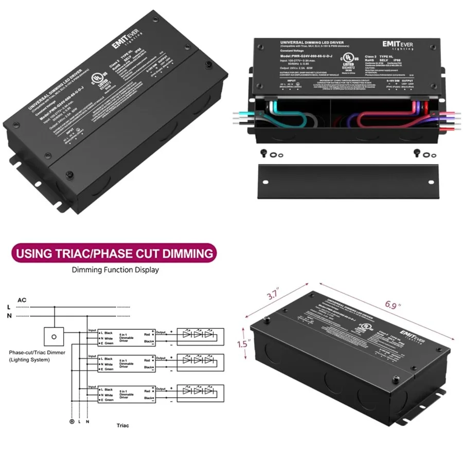 60W Dimmable LED Driver, 4V Triac Dimmable Power Supply, AC to DC Transformer for LED Light, Compatible with Lutron and Leviton
60W Dimmable LED Driver, 4V Triac Dimmable Power Supply, AC to DC Transformer for LED Light, Compatible with Lutron and Leviton