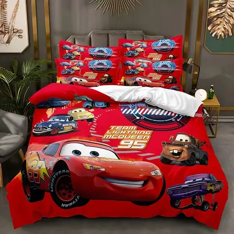 Cartoon Cars Beddengoed Set Lightning McQueen Dekbedovertrek Jongensbeddengoed Beddengoed Cadeau voor kinderen