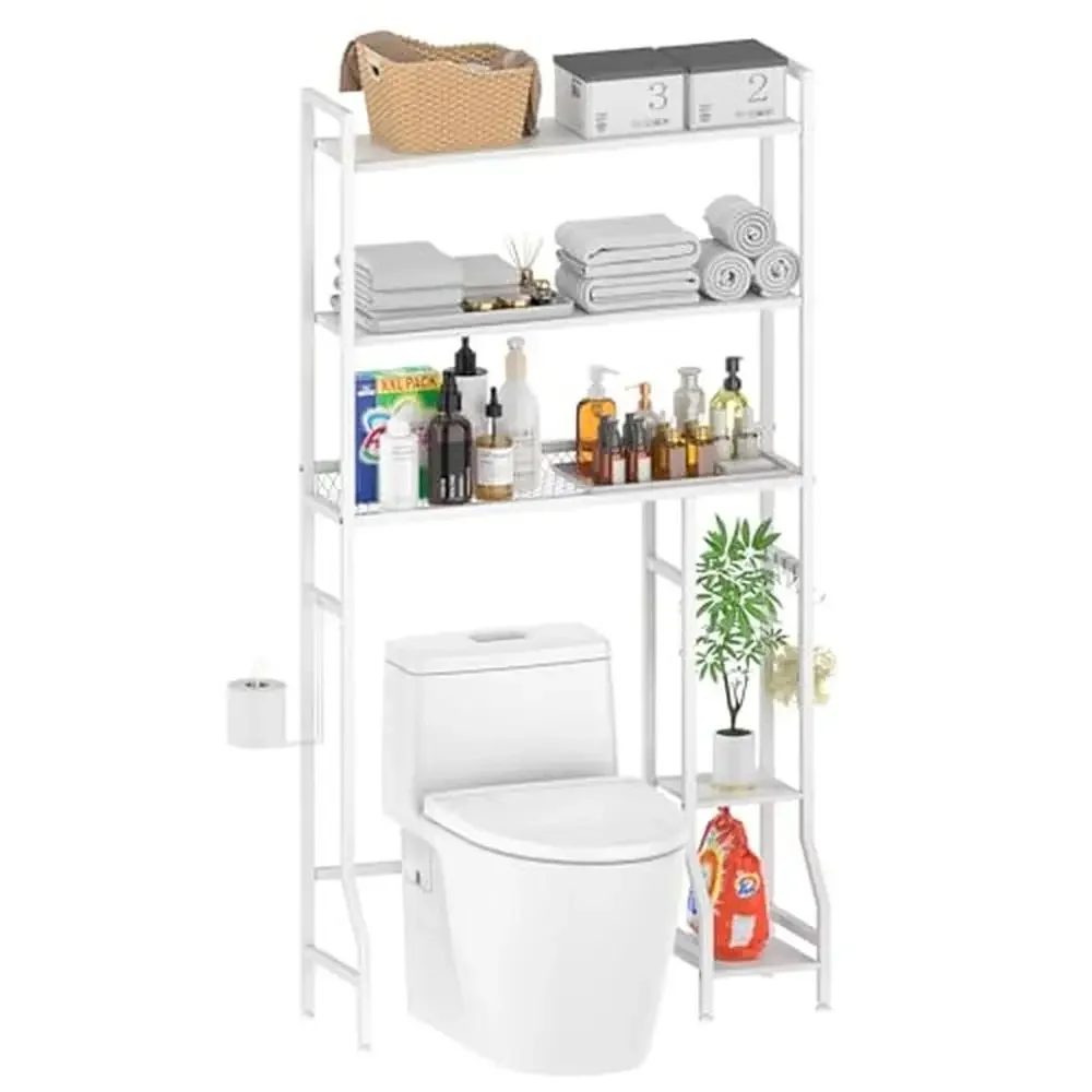 5-Tier Bathroom Storage Rack with Hooks & Adjustable Feet Over Toilet Organizer Stand Spacious Design Multi-Functional Durable
5-Tier Bathroom Storage Rack with Hooks & Adjustable Feet Over Toilet Organizer Stand Spacious Design Multi-Functional Durable