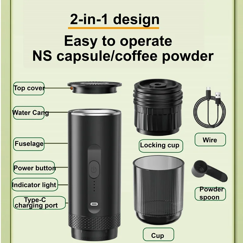 Wireless Italian Electric Moka Pot 80ml Heated NS Capsule Coffee Pot 2 in1 Outdoor Convenient Coffee Machine USB Rechargeable
Wireless Italian Electric Moka Pot 80ml Heated NS Capsule Coffee Pot 2 in1 Outdoor Convenient Coffee Machine USB Rechargeable