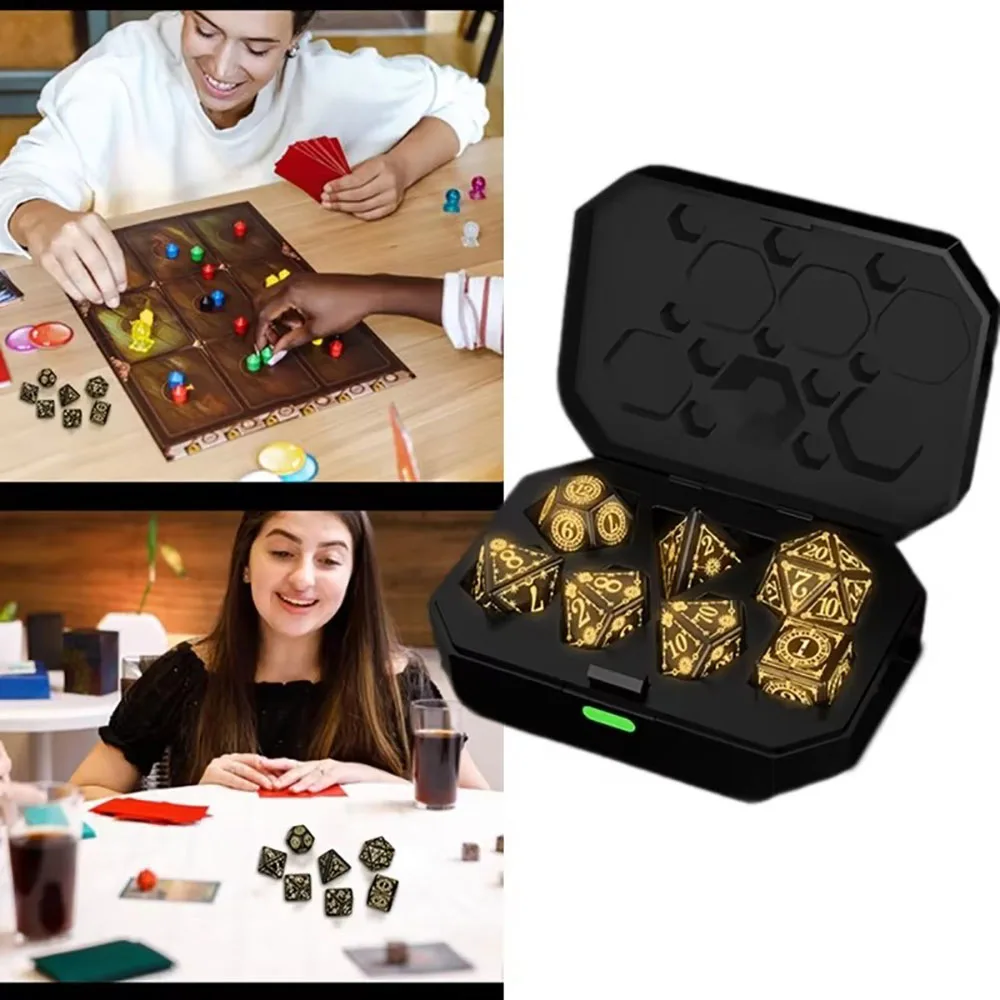USB Rechargeable LED Light Up Dice 7PCS Set Glowing Polyhedral RPG DND Table Game Dice with Multiple Colors Modes for Adults
USB Rechargeable LED Light Up Dice 7PCS Set Glowing Polyhedral RPG DND Table Game Dice with Multiple Colors Modes for Adults
