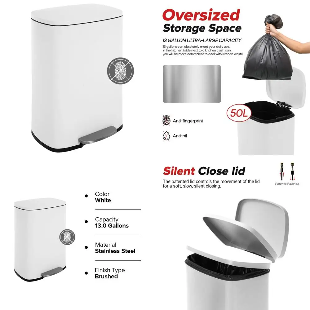 Stainless Steel 13 Gallon/50L Step Waste Bin for Home and Kitchen Use - White
Stainless Steel 13 Gallon/50L Step Waste Bin for Home and Kitchen Use - White
