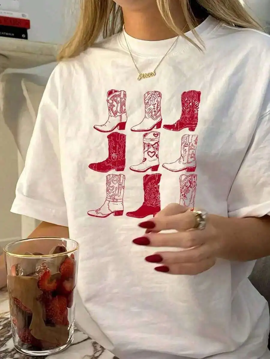 Red Cowboy Boots Print Crew Neck Cotton Oversized Western Graphic Tee For Women
Red Cowboy Boots Print Crew Neck Cotton Oversized Western Graphic Tee For Women