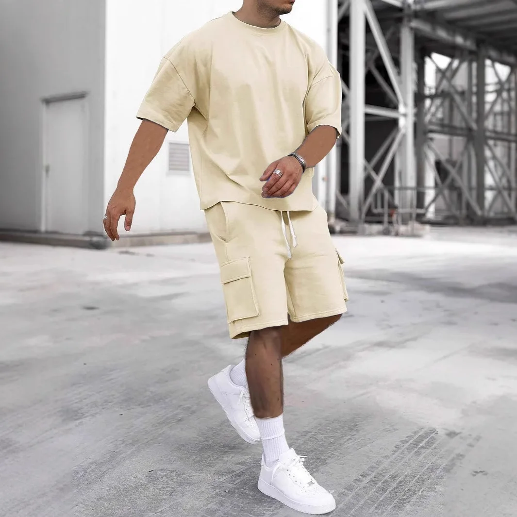 Men's Solid Color Breathable Simple Basic Casual Trendy 2 Pieces Sets Summer New Fashion T-shirts Knee Length Cargo Shorts Male
Men's Solid Color Breathable Simple Basic Casual Trendy 2 Pieces Sets Summer New Fashion T-shirts Knee Length Cargo Shorts Male