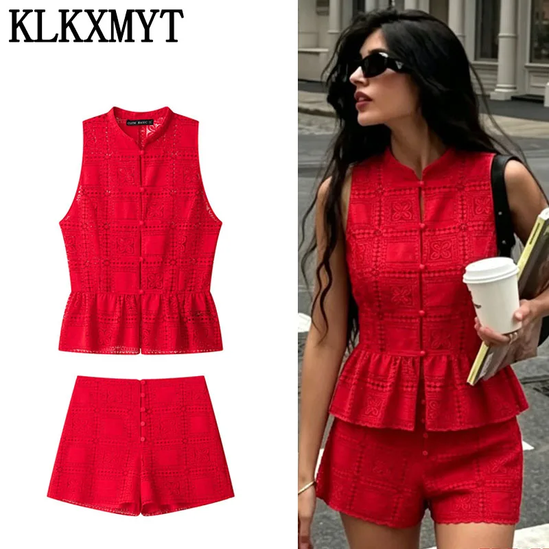 KLKXMYT Women Summer Shorts Set New Fashion Lace Hollow Out Top + High Street Mid-Waist Casual Shorts Suit
KLKXMYT Women Summer Shorts Set New Fashion Lace Hollow Out Top + High Street Mid-Waist Casual Shorts Suit