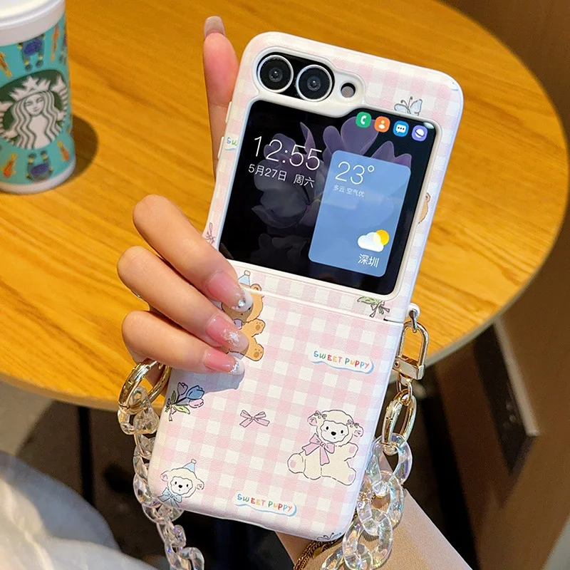 For Samsung Galaxy Z Flip6 Zflip5 Case Cute Pink Grid Women Girls Females Ladies Leather Phone Case with Bling Crystal Chain
For Samsung Galaxy Z Flip6 Zflip5 Case Cute Pink Grid Women Girls Females Ladies Leather Phone Case with Bling Crystal Chain