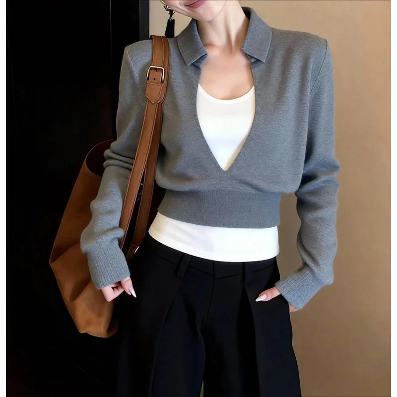 American Fashion High Sense Exquisite Good-looking Fake Two-piece Top Women's 2026 Spring New Slim and Thin Wear
American Fashion High Sense Exquisite Good-looking Fake Two-piece Top Women's 2026 Spring New Slim and Thin Wear
