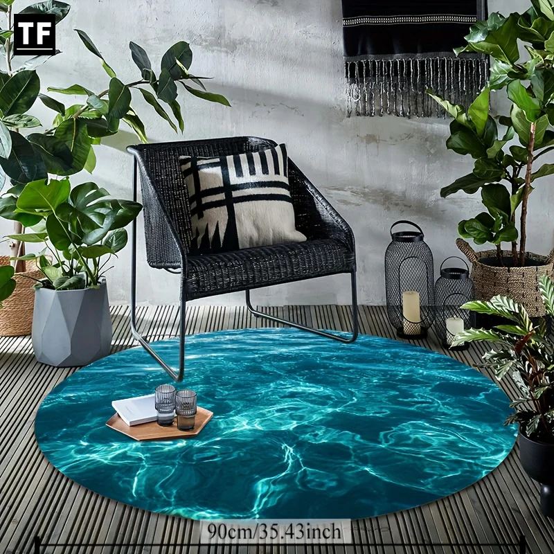 Ocean Print Round Mat – Soft Non-Slip HD Pattern Rug for Indoor Outdoor Use, Durable & Comfortable