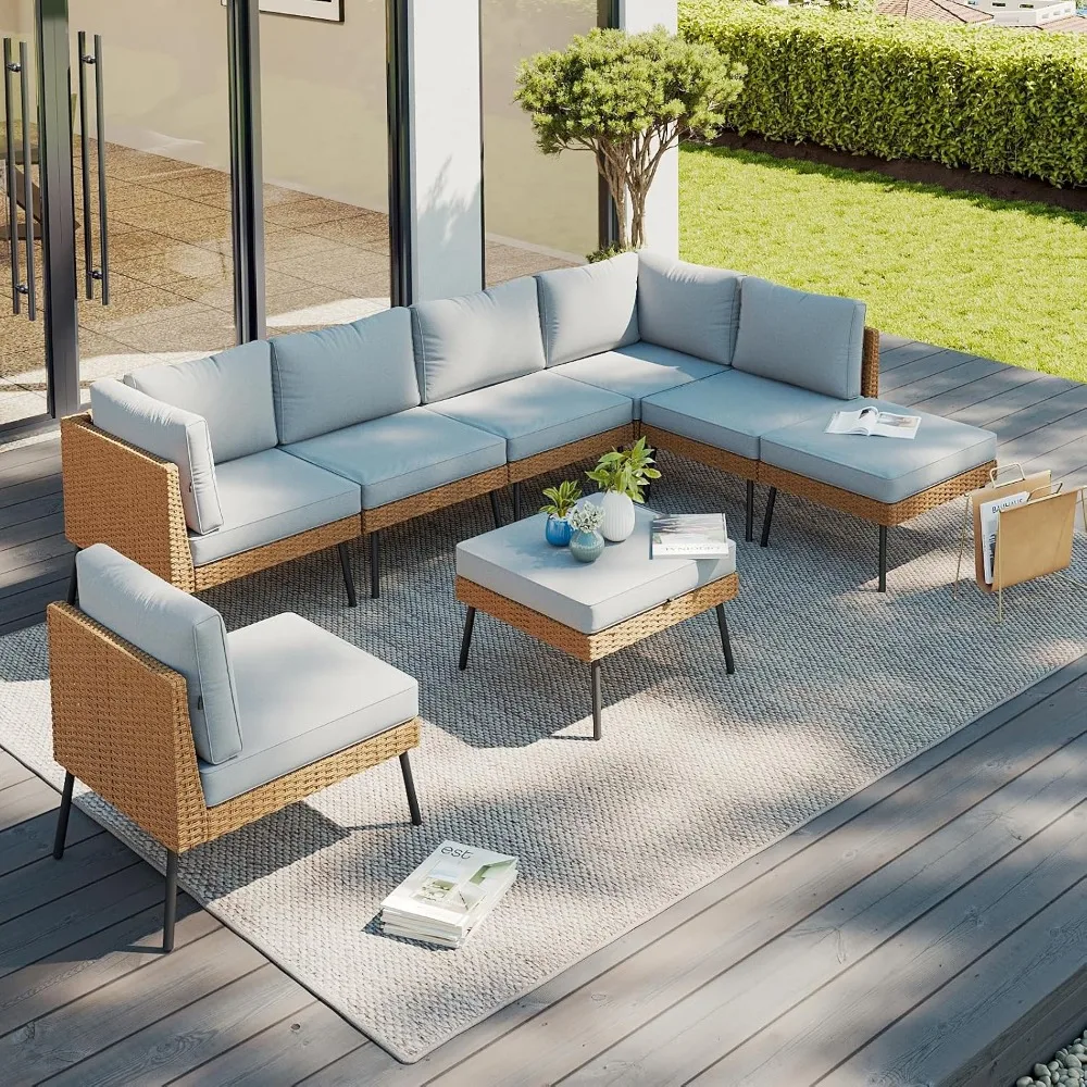USA Stock 8 Piece Patio Furniture Set 8 Seats Outdoor Sectional Sofas with Thick Cushion Wicker Ottomans for Garden Backyard
USA Stock 8 Piece Patio Furniture Set 8 Seats Outdoor Sectional Sofas with Thick Cushion Wicker Ottomans for Garden Backyard