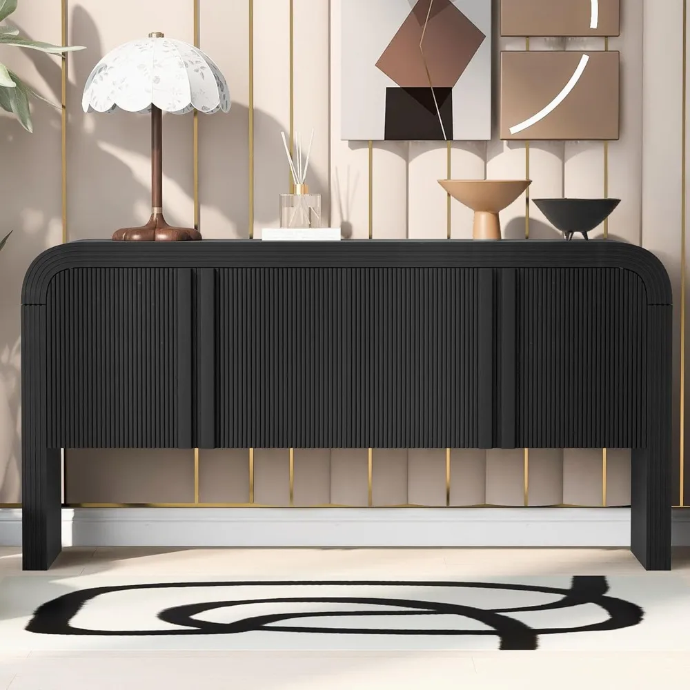 Modern Accent Buffet Serving Storage Cabinet with 4 Doors and Adjustable Shelf, Stripes Wood Sideboard Console Table
Modern Accent Buffet Serving Storage Cabinet with 4 Doors and Adjustable Shelf, Stripes Wood Sideboard Console Table
